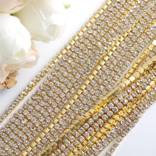 1 Yard Glass Rhinestones Gold and Silver Cup Chain 2-3MM Single Claw For Sewing Claw Chain DIY Accessories