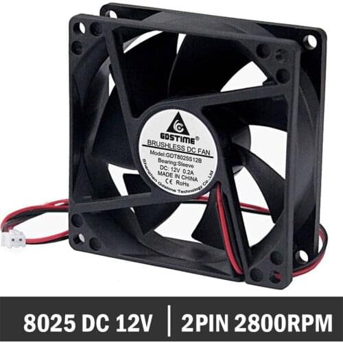 10pcs Gdstime Cooler 8025 DC 12V Fan Motor 2Pin 80mm x 25mm