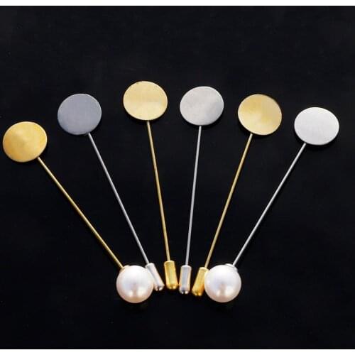 10pcs Gold Rhodium Pearl Alloy Long Brooch Pin Base Blank Tray Bezels Brooches For DIY Lapel Dress Jewelry Making Accessories