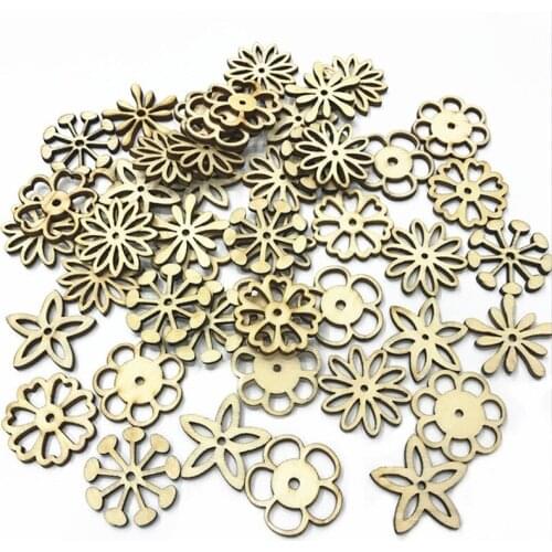 200PCS Flower Leaf Wooden Chips for Scrapbooking Embellishments Home Decor Buttons Handmade Accessories 30MM Wood Decoration