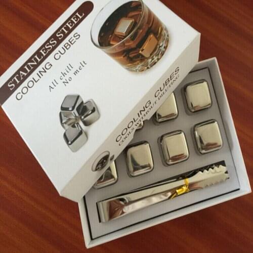 8 Pcs/Lot Cube Whiskey Stones 27mm 304 Stainless Steel With Clip Rock Wine Beer Ice Stone Bar Christmas Gift Cooler Gift Box