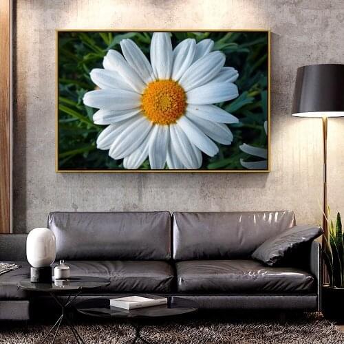 Artcozy Oil Canvas Painting daisies_three_flowers_buds_petals_stump_inscription For Home Decoration Wall Art