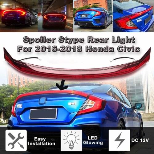 Car Style LED ABS Spoiler With Rear Brake Lamp For Honda for Civic 2016-2017 Tail Light Trunk Led Accessories