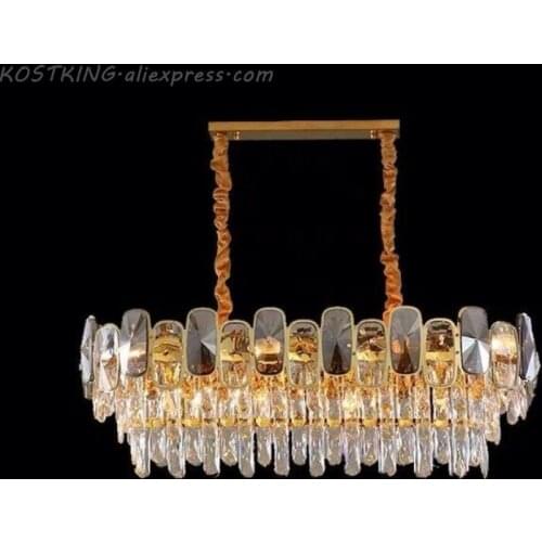 Luster crystal chandelier living room chandelier luxury villa decoration lighting mixed color rectangular crystal LED chandelier