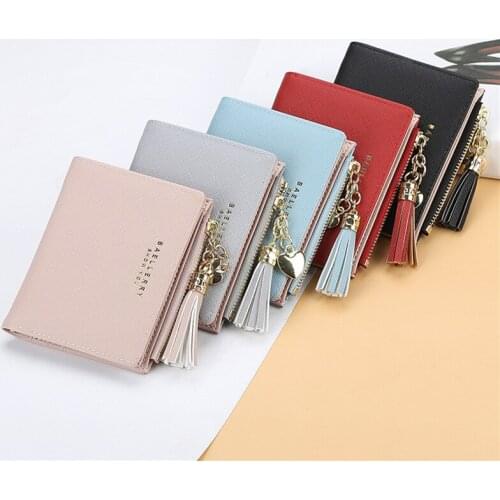 Design Women Wallet Tassel Pendant Small Cute Short Zipper Coin Purses PU Leather Portable Female Purse Clutch