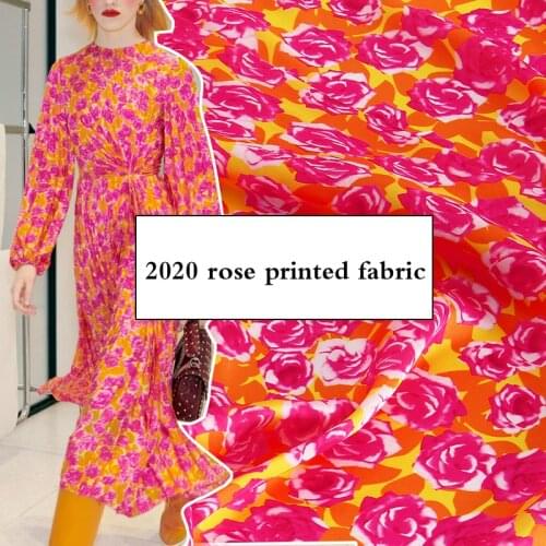 Custom Stretch Satin 100% Polyester Fabric 145cm Width Rose Flower Printed Shirt Dress Handmade Diy Fabrics Cloth Per Meter