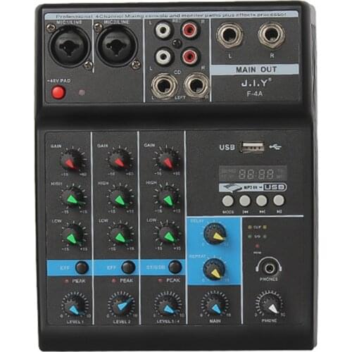 FMUSER Ｆ-4ＡDigital 4-Channel Portable USB With Sound Card Bluetooth DJ Audio Mixer for Radio Broadcast Station