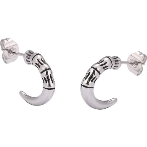Hiphop Hawk Claw Horns Stainless Steel Stud Earrings Men Skulls Wing Stud Earrings for Men Women Jewelry SP0686