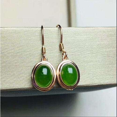 Natural Green Jade Earrings for Women 925 Sterling Silver Jewelry Design Fashion Unique Simpler Drop Shaped
