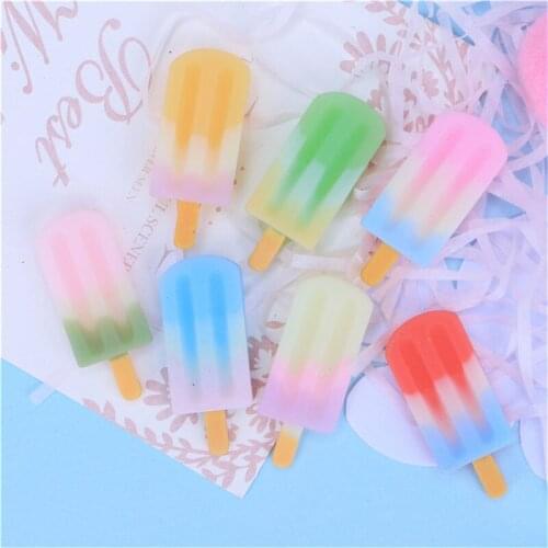 Julie Wang 10PCS Resin Popsicle Charms No Nails Mixed Colors Ice Cream Artificial Food Pendants Jewelry Making Accessory Decor