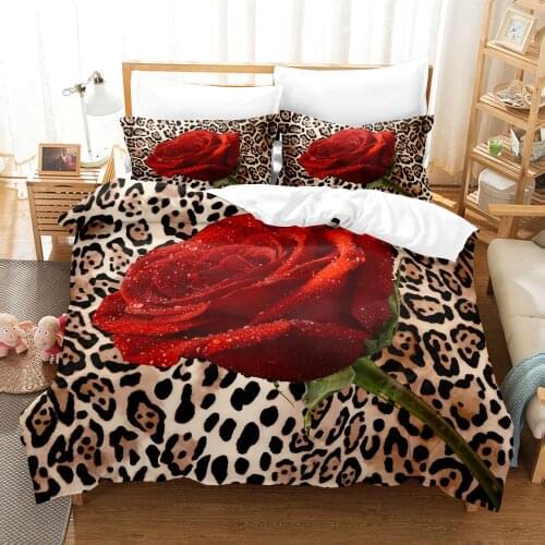 Flower Red Rose Bedding Set Luxury Comforter Duvet Cover Pillowcase Comforter Couple Wedding Bed Linen King Queen Single Size