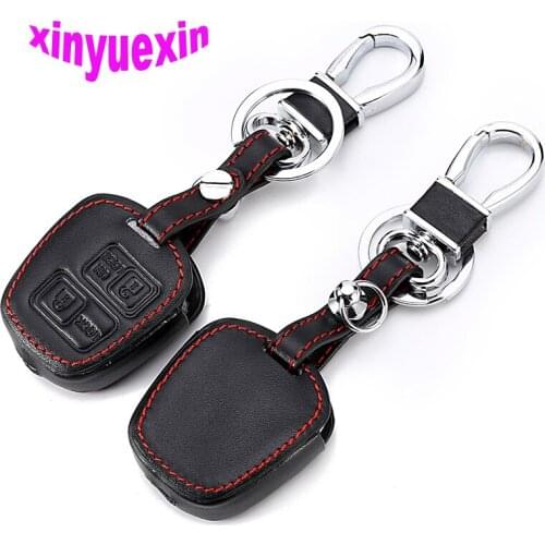 Xinyuexin Leather Car Key Cover Fob Case For Toyota Camry Prius 4Runner Corolla RAV4 Remote Key Jacket With Keychain 2 Buttons