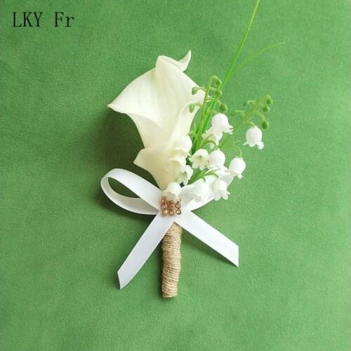 LKY Fr Boutonniere Pin Flowers Calla Lily Wedding Corsages and Boutonnieres Groom Flower Wedding Buttonhole Marriage Accessories
