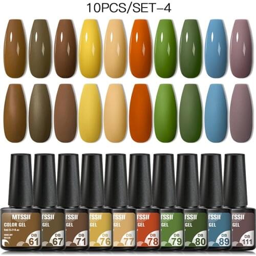 Mtssii 10pcs Gel Nail Polish Set Pure Color UV Gel Nails Long Lasting Gel Soak Off Gel Polish Base Coat No Wipe Top Coat