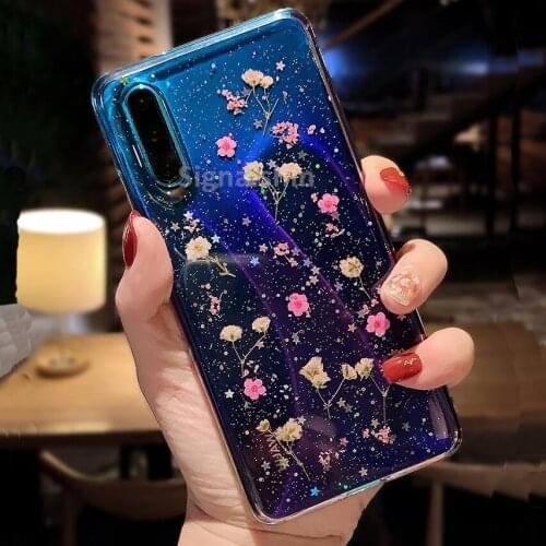 Signalshin Dried Real Flower Glitter Phone Case For Samsung Galaxy A91 A81 A71 A70 A51 A51 A41 40 31 30 21S 20E 10 01 Soft Cover