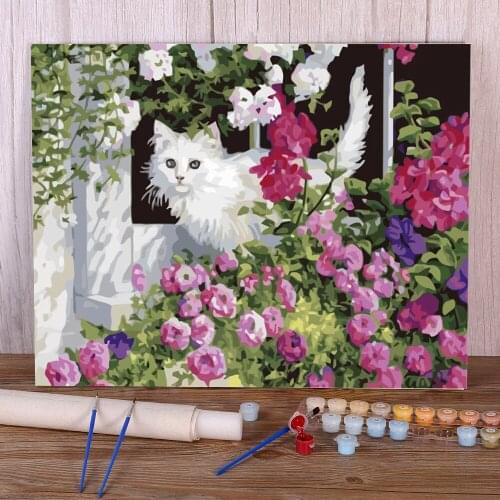 Flower Cats Animal Painting By Numbers Kit Acrylic Paints 50*70 Picture By Numbers Photo New Design For Adults For Wholesale