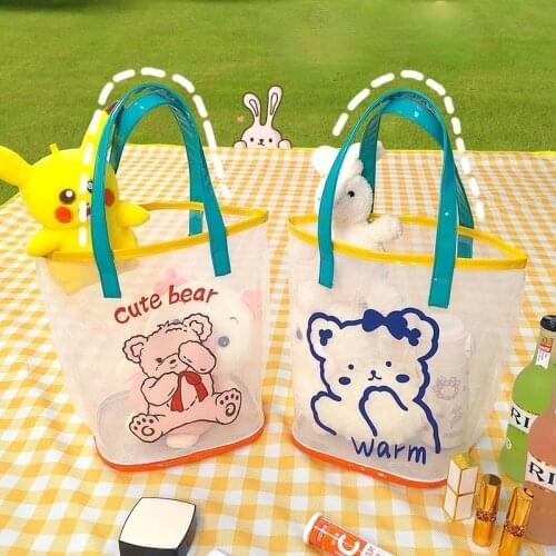 2021 New Waterproof Bags Mesh PVC Swimming Outdoor Travel Beach Bag Women Handbag Wash Bags Cute Bear Rabbit