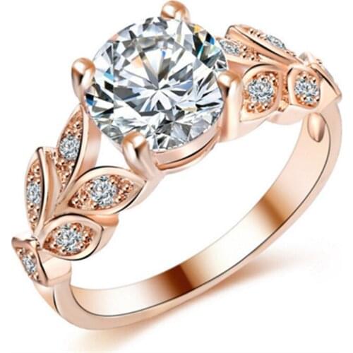 Wedding Crystal Silver Color Rings Leaf Engagement Gold Color Cubic Zircon Ring Romantic wedding jewelry accessories