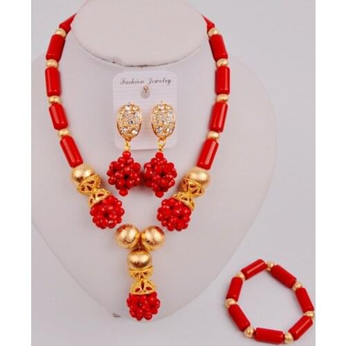 Latest Opaque Red Costume Jewellery African Wedding Beads Nigerian Jewelry Set for Women ZQ5-07