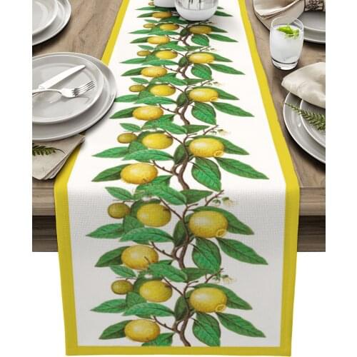 Lemon Fruit Leaves Table Runner Modern Party Dining Table Runner Wedding Table Decor Tablecloth and Placemats