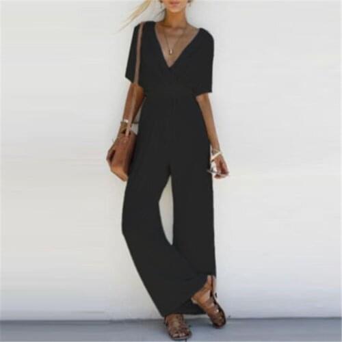 Sleeve Loose Playsuit Romper Overalls Summer Soft Solid Beach Wear Women Playsuit Deep V-Neck Short