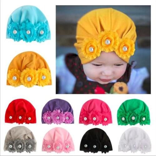 New Flower Baby Hat Cotton Turban Hat Baby Photography Props Kids Girls Beanie Infant Accessories Baby Cap