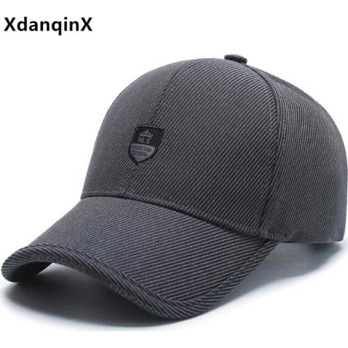 XdanqinX Middle-aged Elderly Mens Hats Cotton Baseball Cap Snapback Cap Adjustable Size Casual Sports Caps Male Bone Black Cap