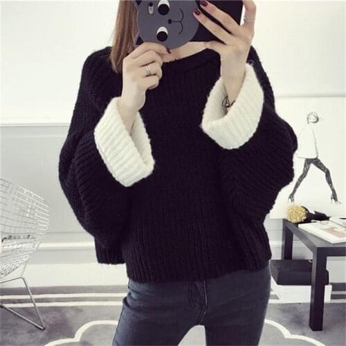Women' Winter Autumn Thick Short Sweater O-Neck Pull Long Sleeve Pullover Outerwear Jumper Cropped Sweater Knit Aesthetic Plus