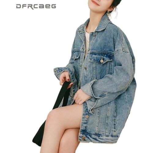 Loose Oversized Woman Denim Jacket 2020 Autumn Streetwear Long Sleeve Vintage Jeans Jacket Women Tops Mid-Long BF Outwear Blue