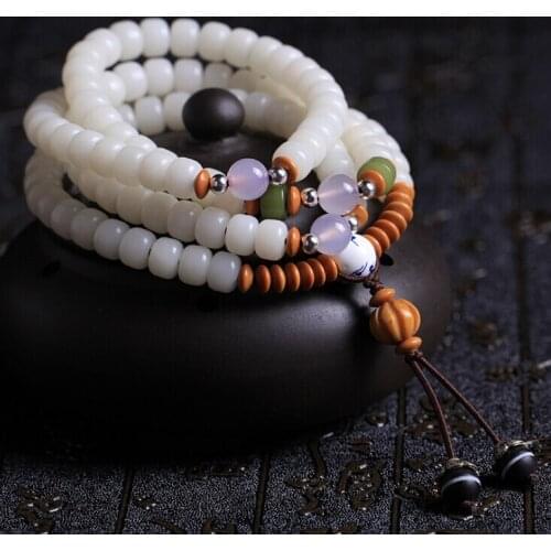 Tibetan Original Special Design Natural Milky White Bodhi 108 Beads Mala Bracelet or Necklace Women Prayer Mediation Jewelry