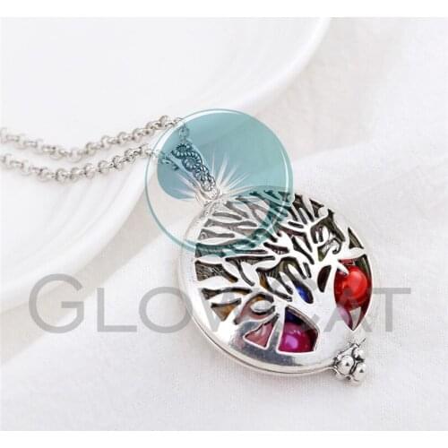 V1251 Antique Silver Magnet Tree Of Life Beads Cage Pendant Locket Fairytale Party Essential Oil Diffuser 20'' Chain Necklace