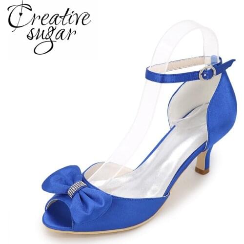 Creativesugar Sweet D'orsay evening dress shoes with bowtie bridal wedding bridemaids party cocktail lady heel separate pumps