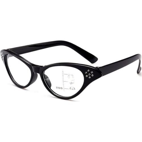Women Fashion Diamond Cat Eye Progressive multifocal Reading Glasses Female Look Near Far Presbyopia Spectacles Magnifier