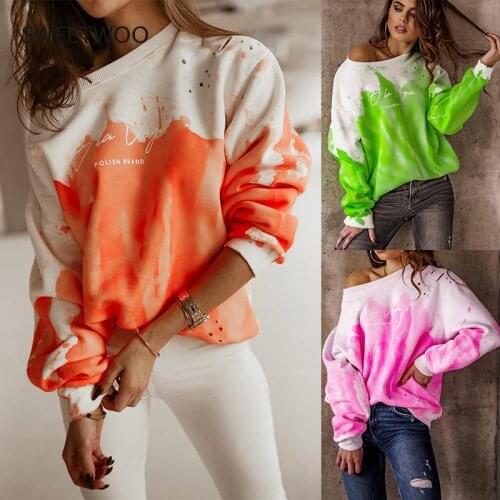 Autumn 2021 Women Sweatshirts Printed Tie Dye Round Neck Fashion Vintage Clothes Aesthetic Long Sleeve Pullover Tops