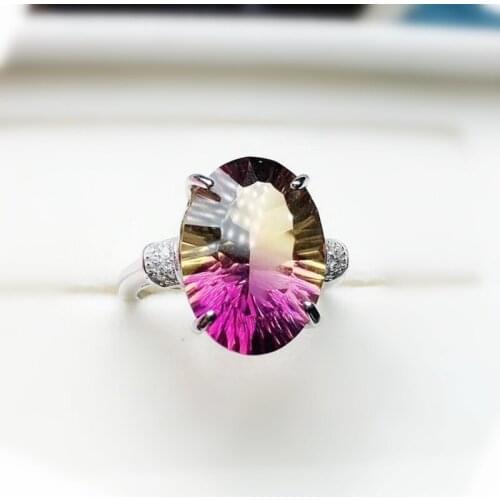 Ametrine oval big ring Per jewelry 10*14mm 6.5ct gemstone 925 sterling silver Fine jewelry Women rings J291902
