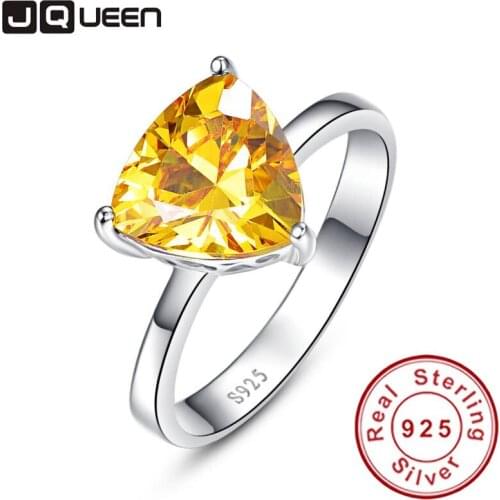 100% 925 Sterling Silver Natural Citrine Rings For Women Female Triangle Ring Finger Famous Original Jewelry Fine Jewelry