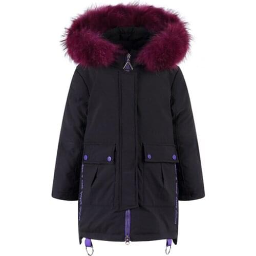 Winter Jacket for Girls Natural Fur Hooded Long Winter Girls Coat 2019 Children Down Feather Outerwear Coat RT616