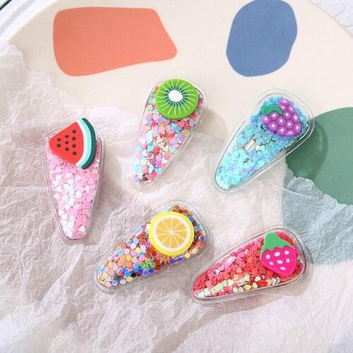 1 PC Colorful Fruit Pu Quicksand Barrette Baby Hair Clip Cute Cartoon Handmade Resin Children Hairpin Girl Hair Clip Accessories