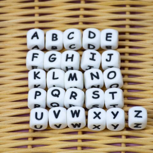 100 PCS 12 MM Silicone letters Beads Baby Teether Beads For Personalized Name DIY rodent Chewing Alphabet Bead