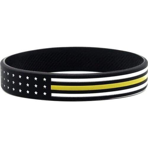 300pcs Thin Yellow Line American Flag Silicone Wristbands Bracelets
