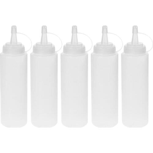 5PCS 350ml 8oz Squeeze Condiment Bottles Plastic Salad Dressing Bottle Squirt Sauce Dispensers for Ketchup Mustard (White)