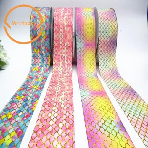 5Yards 38mm Scales Printing Gradient Color Grosgrain Ribbons Handmade DIY Headwear Accessories Wedding Decorative Wrap Gift
