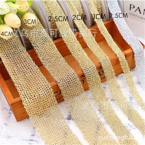 50Yards/ lot Special Metallic yarn woven ribbon lace dress clothes Korean collar DIY bow hair accessories material LJ0011