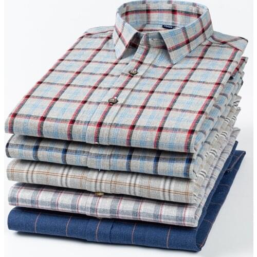 7XL NEW 100% Cotton Plaid Mens Shirts For Man Long Sleeve Casual Slim Fit Blouse Male Dress Shirts Thick Work Shirts Men Tops