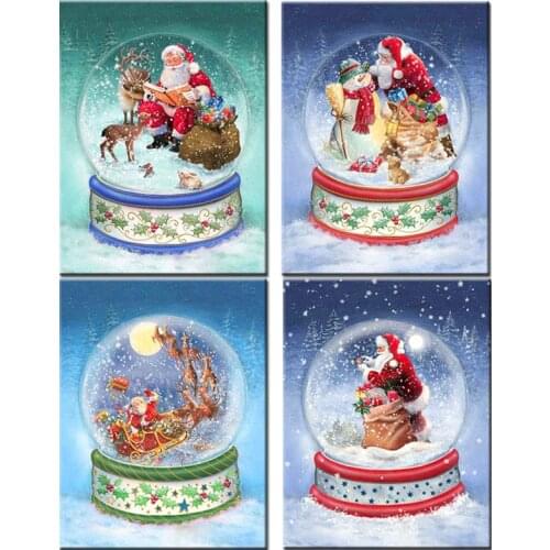 Christmas 5d Diy Diamond Painting Cartoon Crystal Ball Snow Saint Mosaic Diamond Cross Stitch Kit Embroidery
