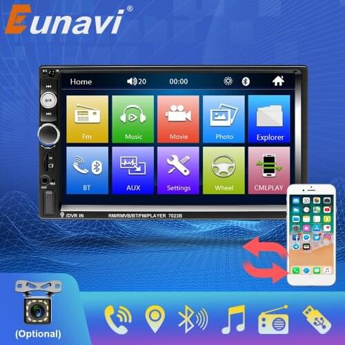 Eunavi 7 inch HD Autoradio 2 DIN Touch Screen Auto audio Car Stereo MP5 Multimedia Player Bluetooth USB TF FM Camera