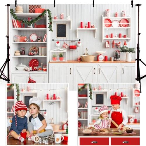White Christmas Modern Kitchen Photography Background Retro Wood Wall Cook Photo Background Indoor Decorations Photo Studio