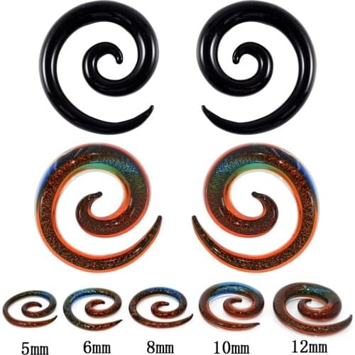 CHUANCI 2 PCS Rainbow/Black Pyrex Glass Spiral Ear Weight Ear Expander Ear Guages Fashion Body Piercing Jewelry