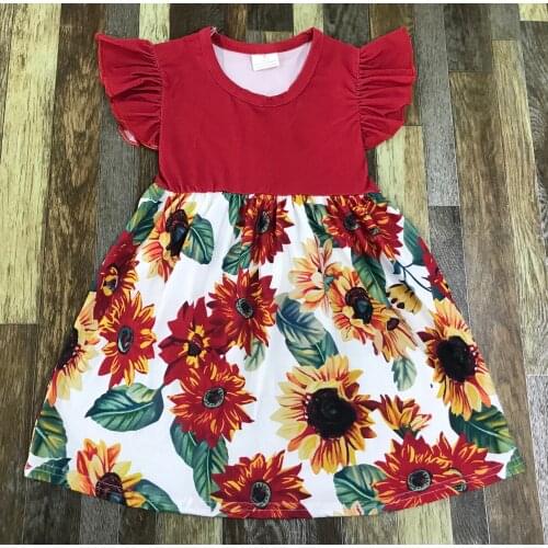 Children boutique restore ancient ways girl red beautiful sunflower flower pearl dress