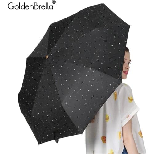 Travel Umbrella Rain Women Anti-UV Sunny Automatic Folding Fashion Umbrella Black Bow Pattern Ultralight Compact Women Umbrella